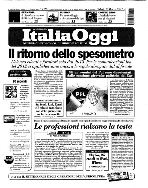 Italia oggi : quotidiano di economia finanza e politica